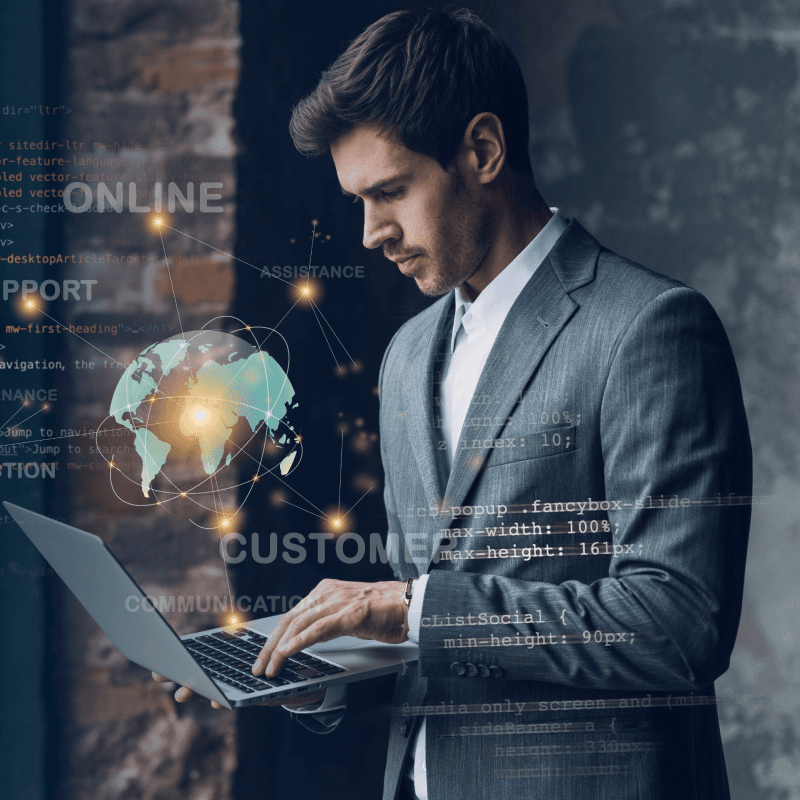 Businessman with tech overlay